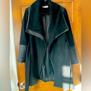 Faux Wool & Leather Wrap Coat